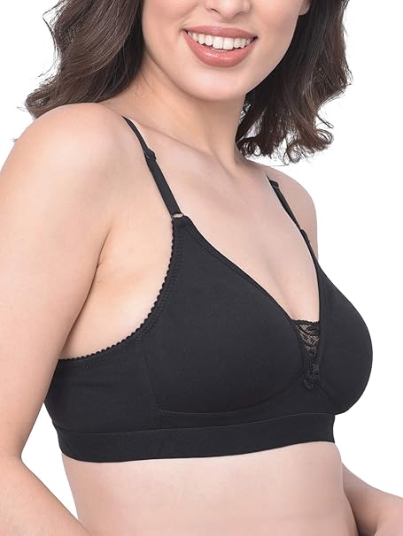 Women’s Black Cotton-Rich Wire-Free T-Shirt Bra – Clovia Non-Padded Full-Cup Fit